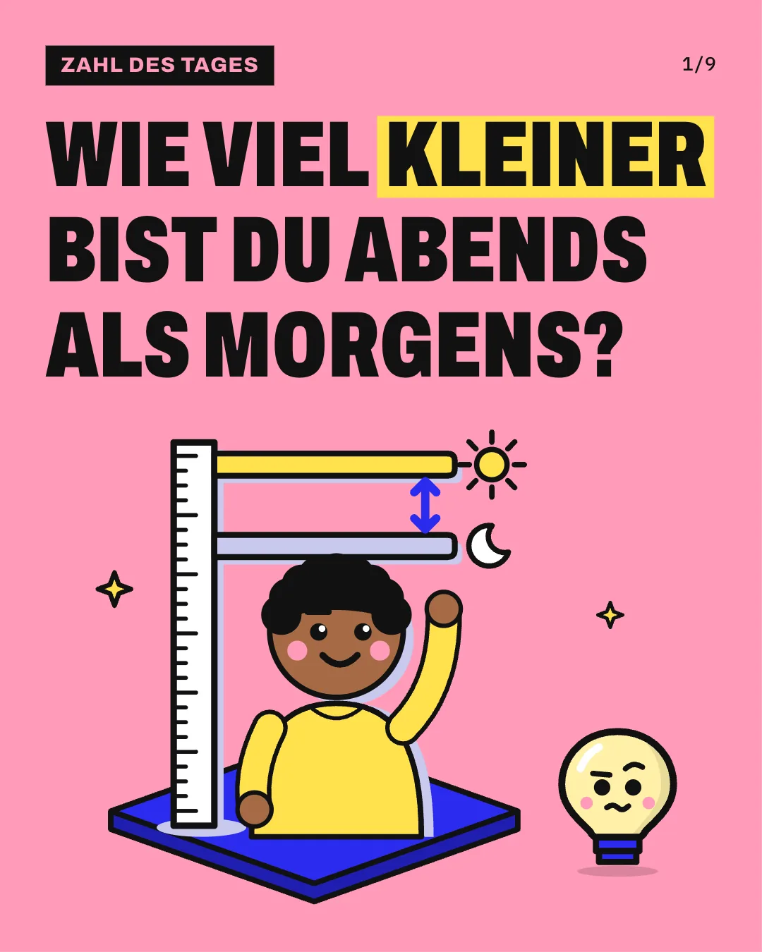 Wie viel kleiner bist du abends als morgens?