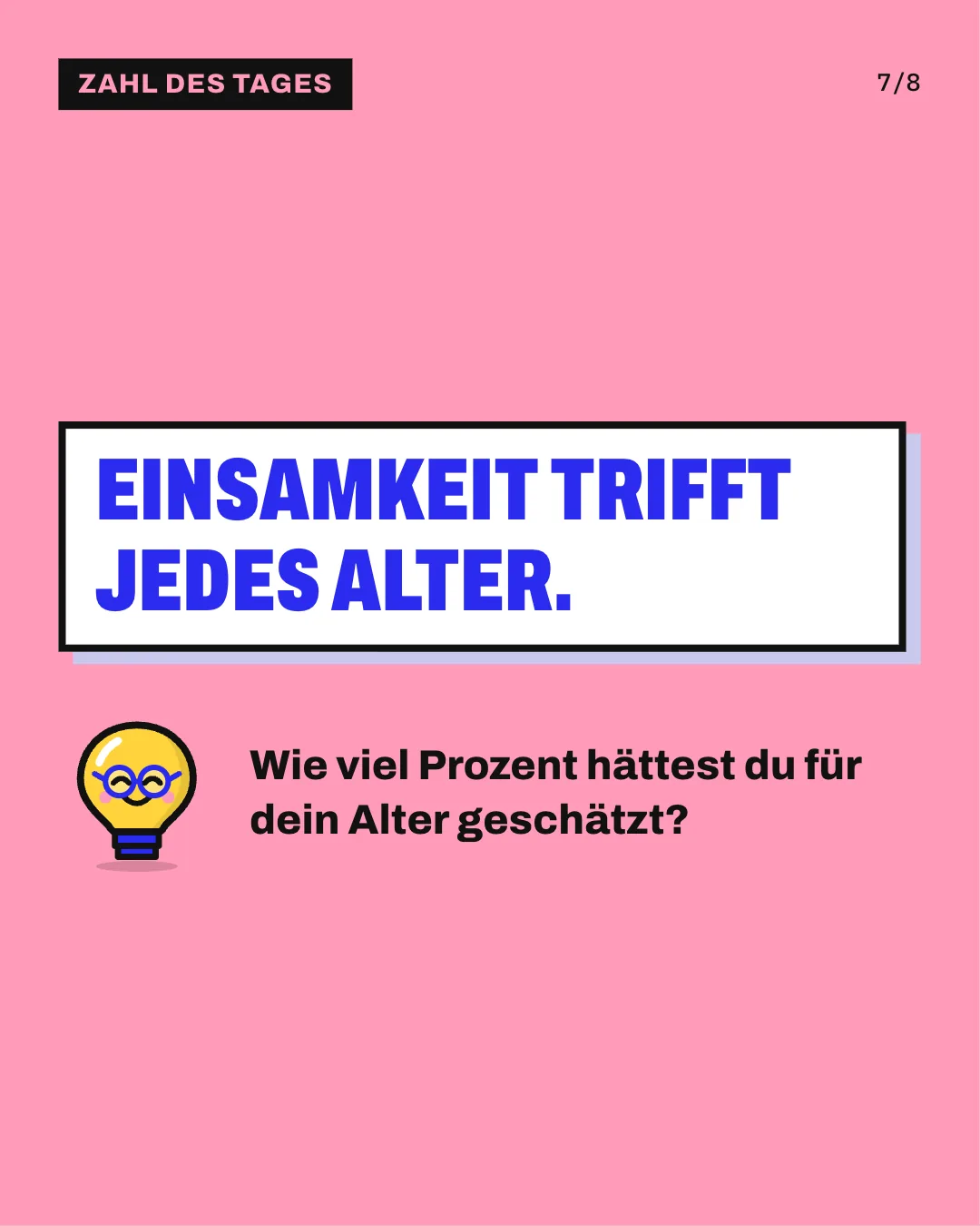 Slide 7: Einsamkeit trifft jedes Alter. Wie viel Prozent hättest du für dein Alter geschätzt?